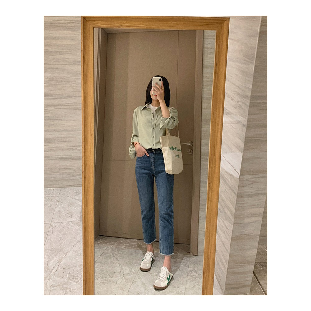 QUẦN JEANS KATY XANH ĐẬM | CẠP CAO 2 NÚT | ỐNG ĐỨNG