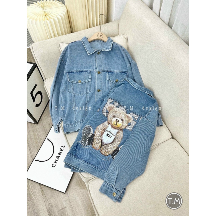 Áo Khoác Nữ Jean UNISEX Form Rộng GẤU Nam Nữ - Áo khoác bò denim GẤU nữ form rộng suông siêu dày dặn cúc đồng - TC130