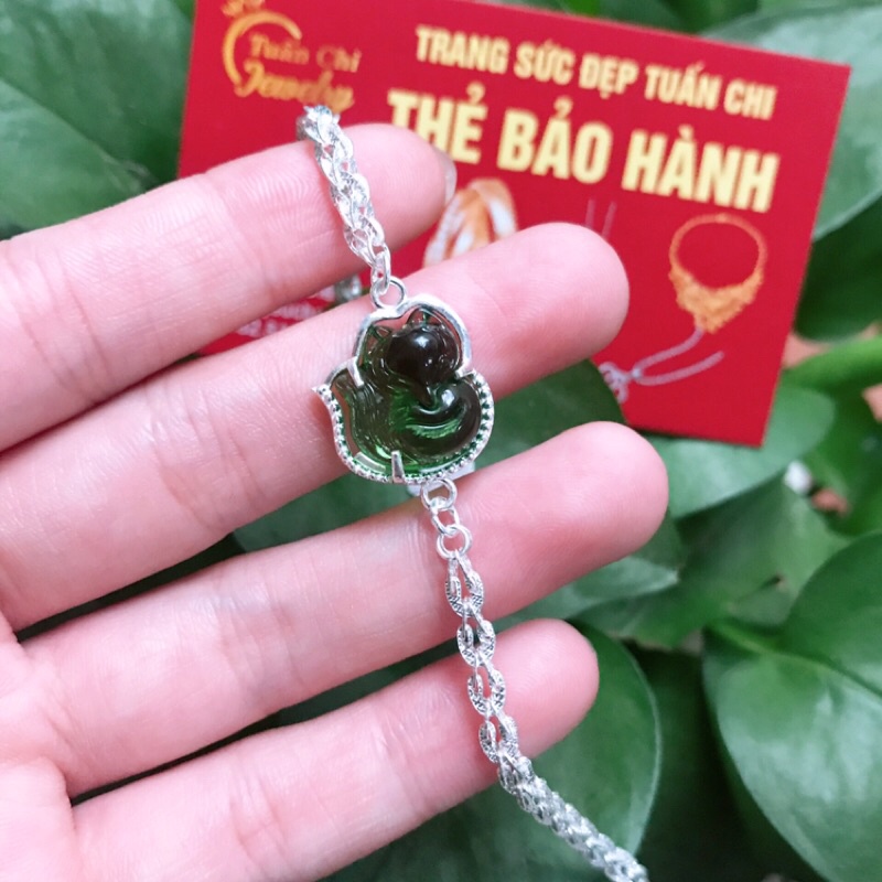 HÀNG CHUẨNLắc Tay Nữ - Vòng Tay Hồ Ly Bạc Kết Hợp Đá Phong Thủy Theo Mệnh, Mang Lại May Mắn, Tài Lộc