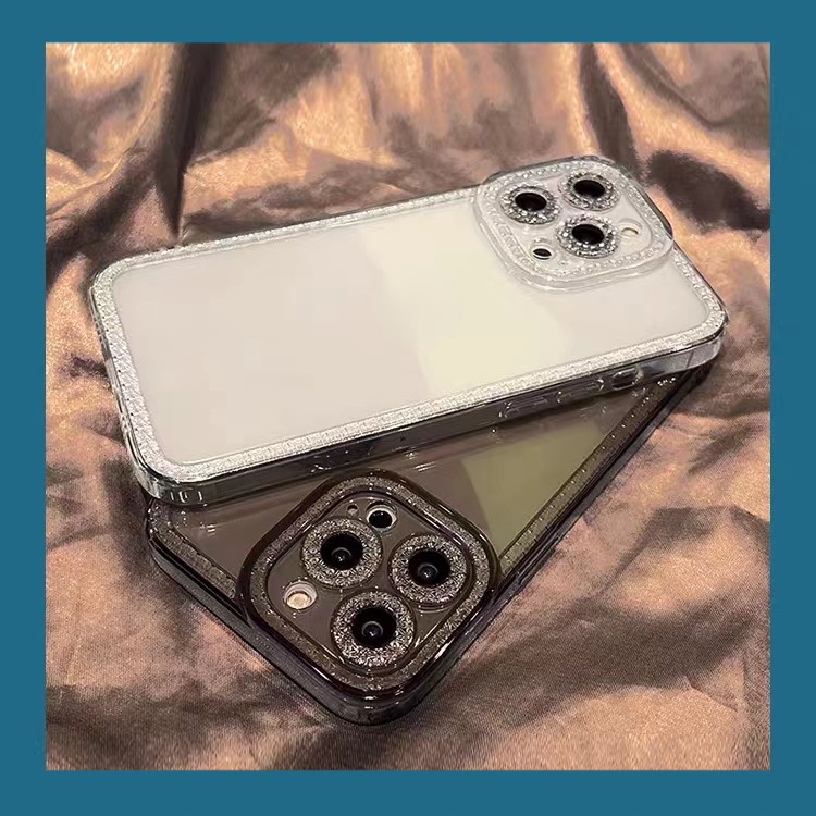 Ốp điện thoại TPU mềm trong suốt viền đính kim cương cao cấp cho for  IPhone 14 pro max 13 12 11 Pro Max X XR 8 7 Plus