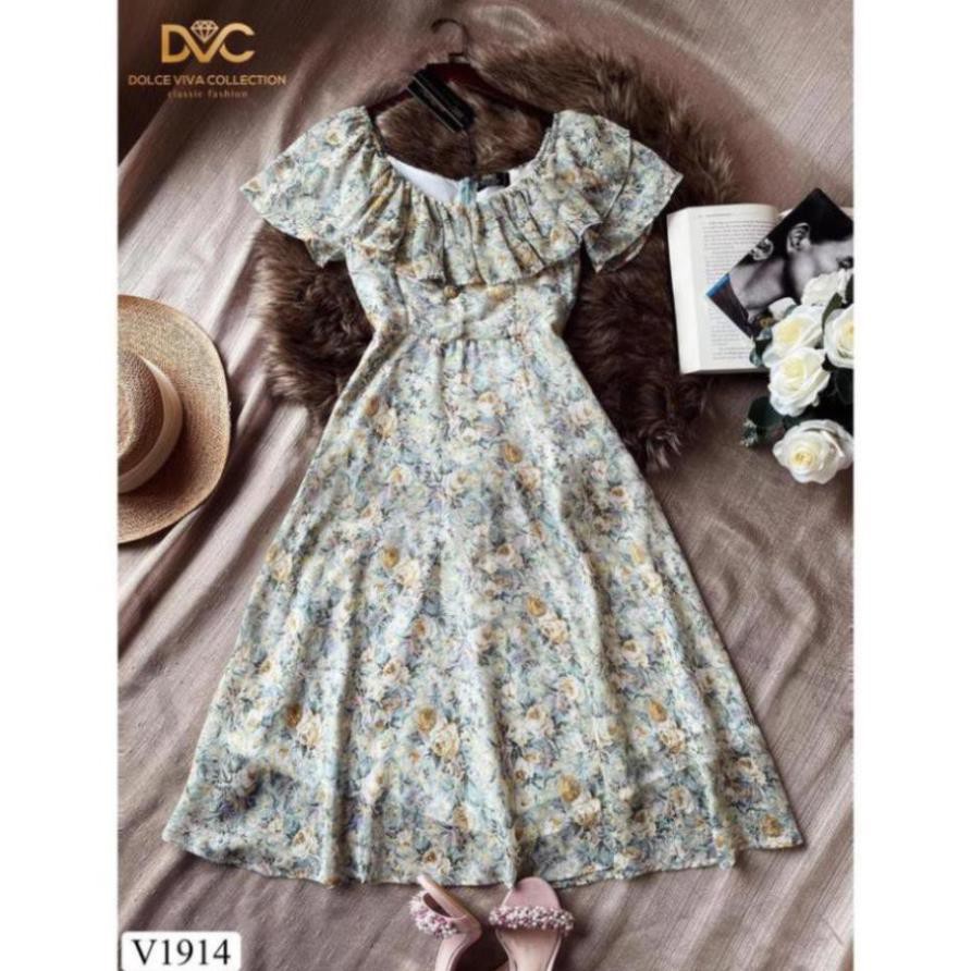 váy hoa dáng dài trễ vai V1914 - Đẹp Shop DVC