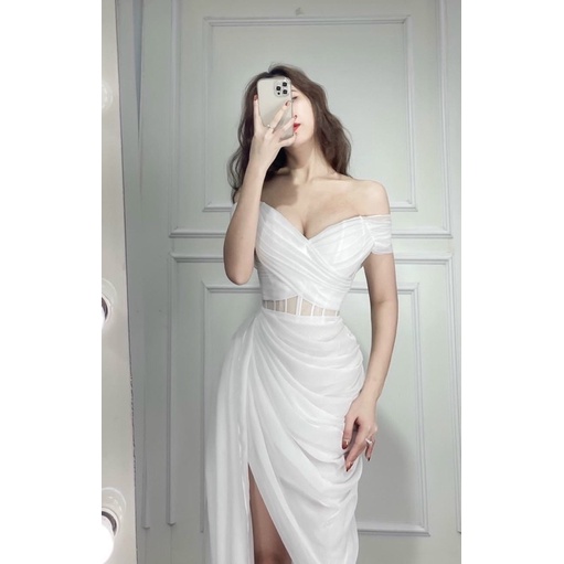 MS1245y ĐẦM BẸT VAI XẾP LY TÙNG XÉO PHỐI BÈO full size S/M/L/XL