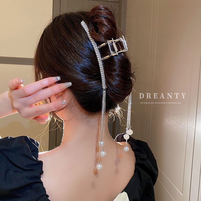 Kẹp Tóc Tua Rua Hình Học Đính Kim Cương Giả Bằng Kim Loại Cao Cấp