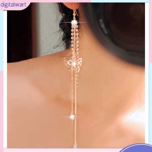 Cặp khuyên tai dây dài hình bướm đính đá quý nhân tạo lấp lánh sang trọng cá tính dành cho nữ