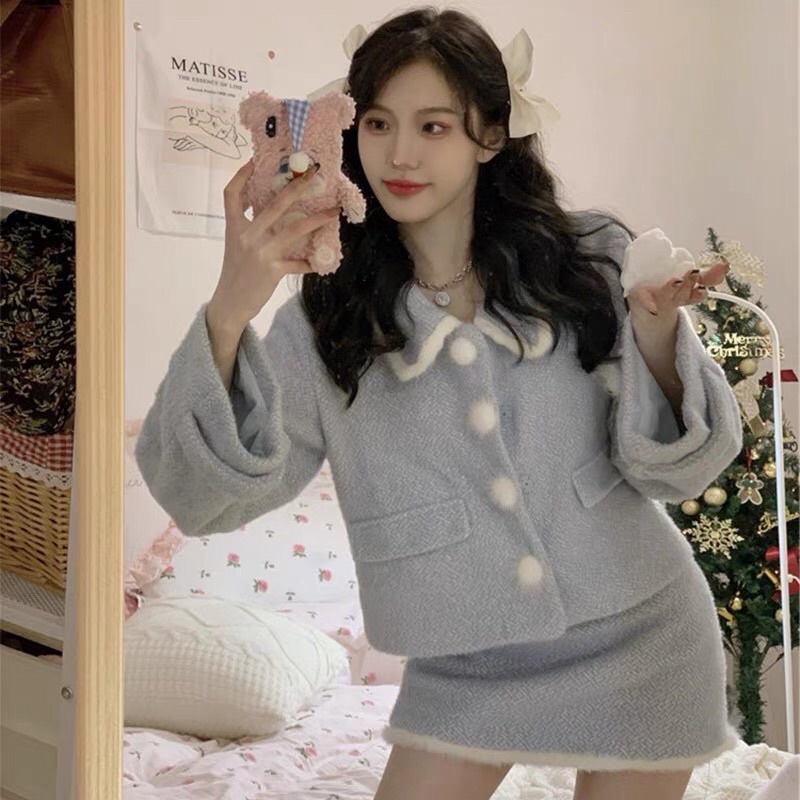 Set áo váy mùa đông xanh mint xinh xắn dễ thương