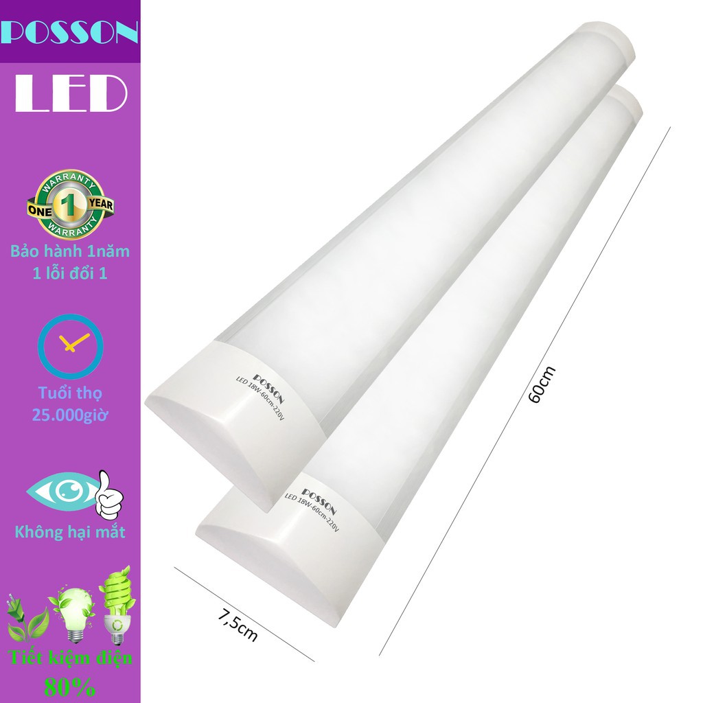 Giá Tốt - 2 Đèn bán nguyệt 60cm tuyp Led 18w sáng trắng-vàng nắng Posson LTC-60-60G