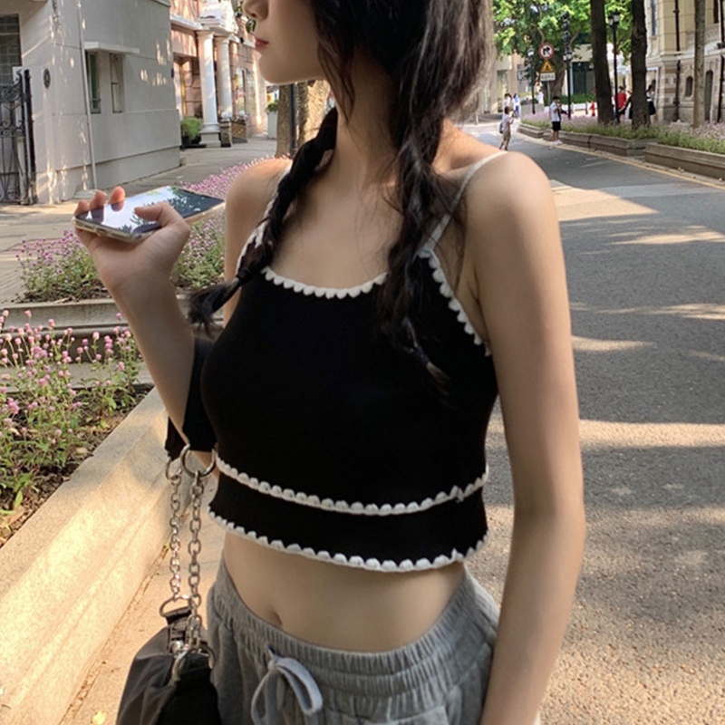 Áo Croptop Hai Dây Dệt Kim Thời Trang Đi Biển Mùa Hè Y2K Cho Bạn Gái