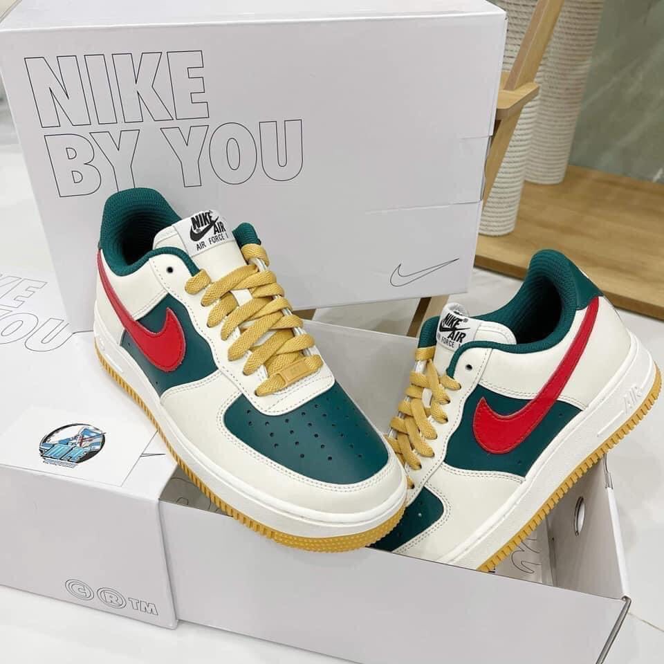 Giày Sneaker nam nữ cao cấp full bill box, giày thể thao Jordan AF1 cổ thấp da lộn màu xanh đỏ đế cao, form đẹp M11