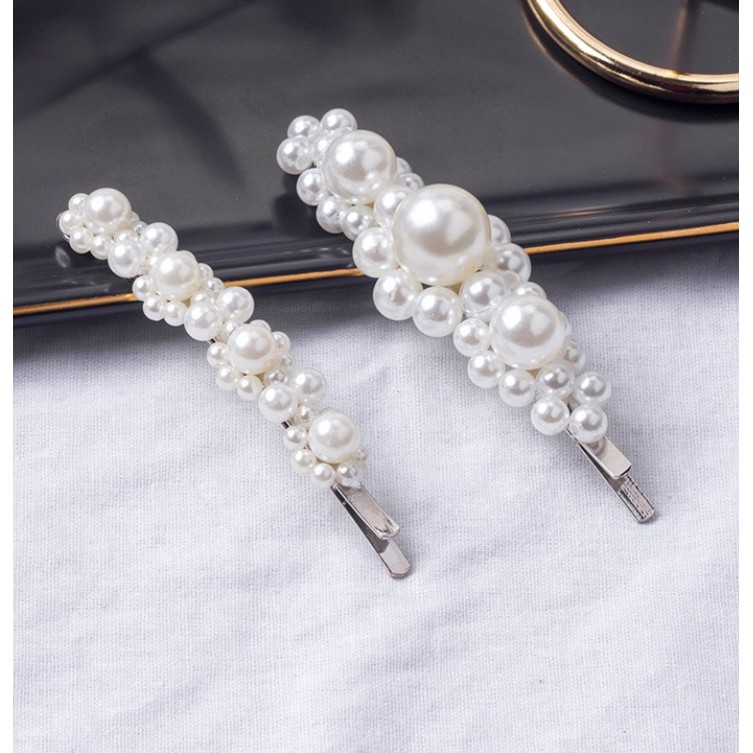 Kẹp tóc đính giả ngọc trai dạng thon dài