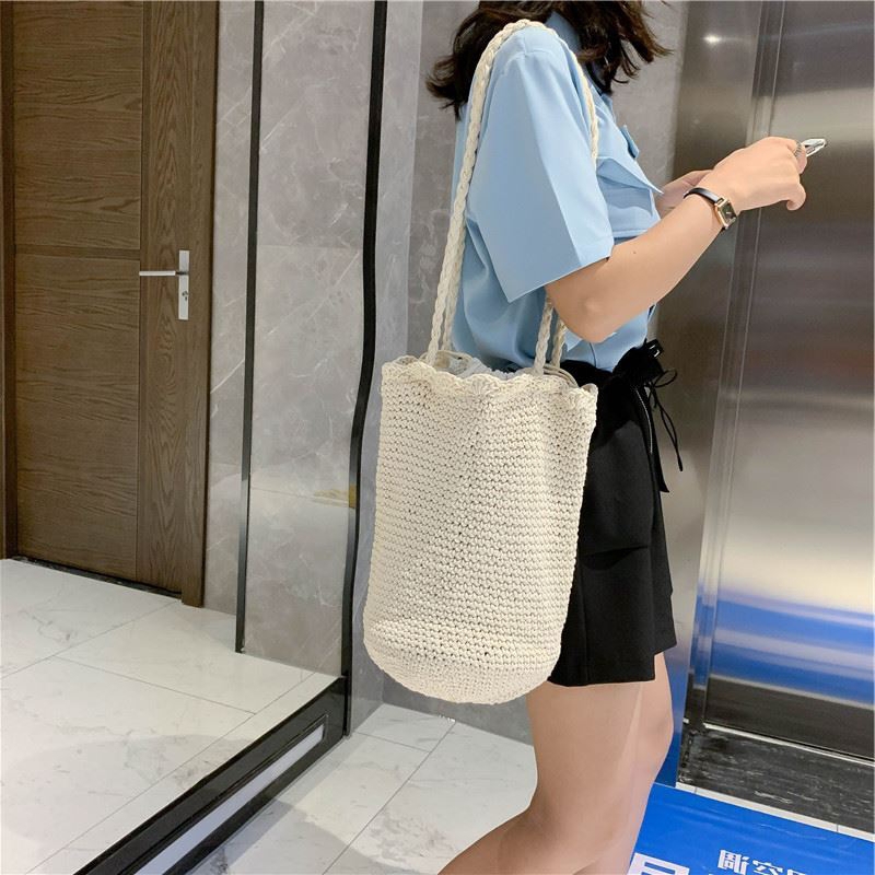 Sẵn Sàng Giao HàngTúi Dệt Đeo Chéo Phong Cách Hàn Quốc 1 Ngăn Đựng Đồ Đi Biển