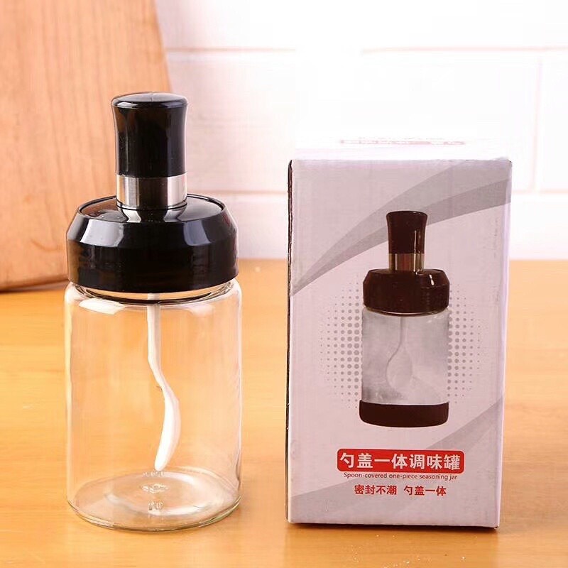 Lọ đựng gia vị kèm thìa, hũ đựng,hộp đựng gia vị thủy tinh kèm thìa cao cấp tiện lợi
