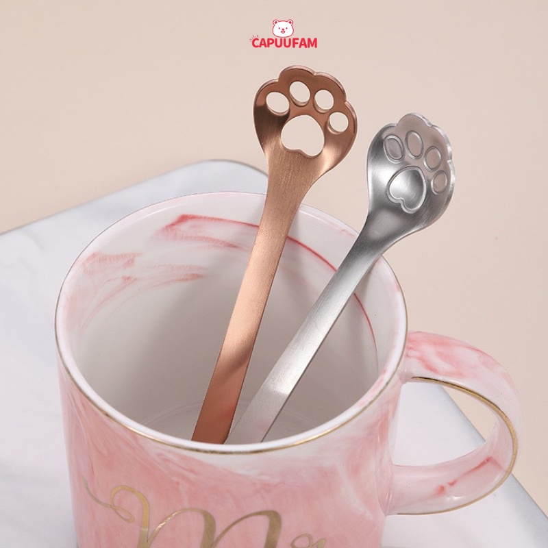 Thìa muỗng pha cà phê pha trà inox 304 CAPUUFAM, thìa cà phê cán dài kiểu dáng dễ thương thiết kế sang