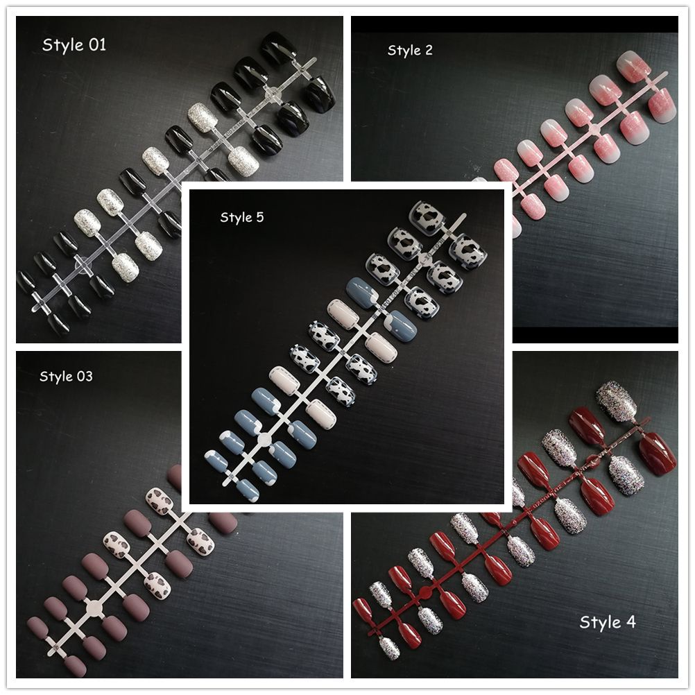 [Hàng mới về] Set 24 móng tay giả kiểu Pháp đầu vuông đính kim tuyến lấp lánh