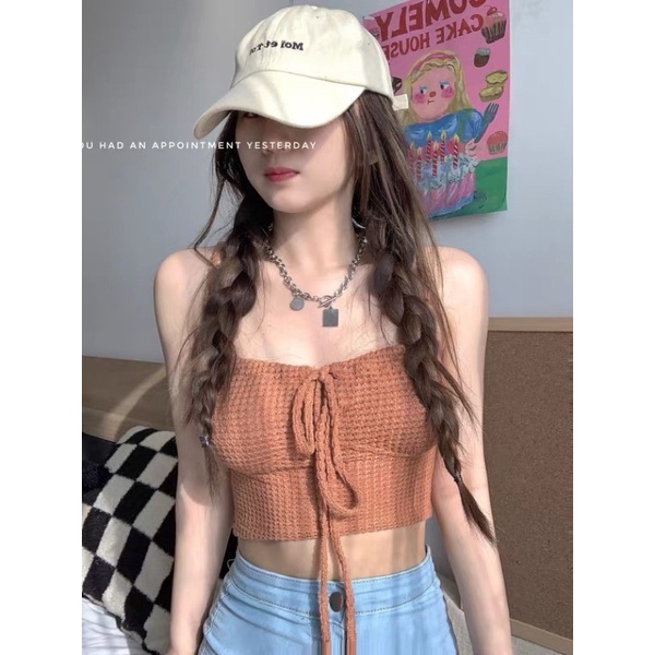 Áo hai dây nơ phong cách teen âu mĩ sexy năng động phù hợp đi biển no bra crotop hot trend áo ống