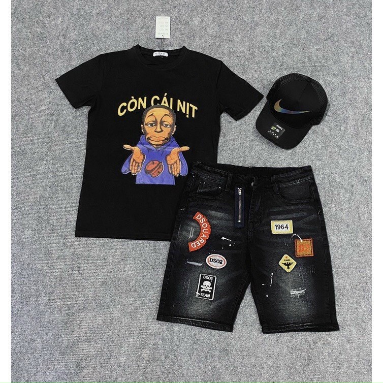 Quần short jean nam màu xám đậm thêu logo phối dây kéo vải dày dặn co giãn bốn chiều cao cấp giá rẻ form regular 1258