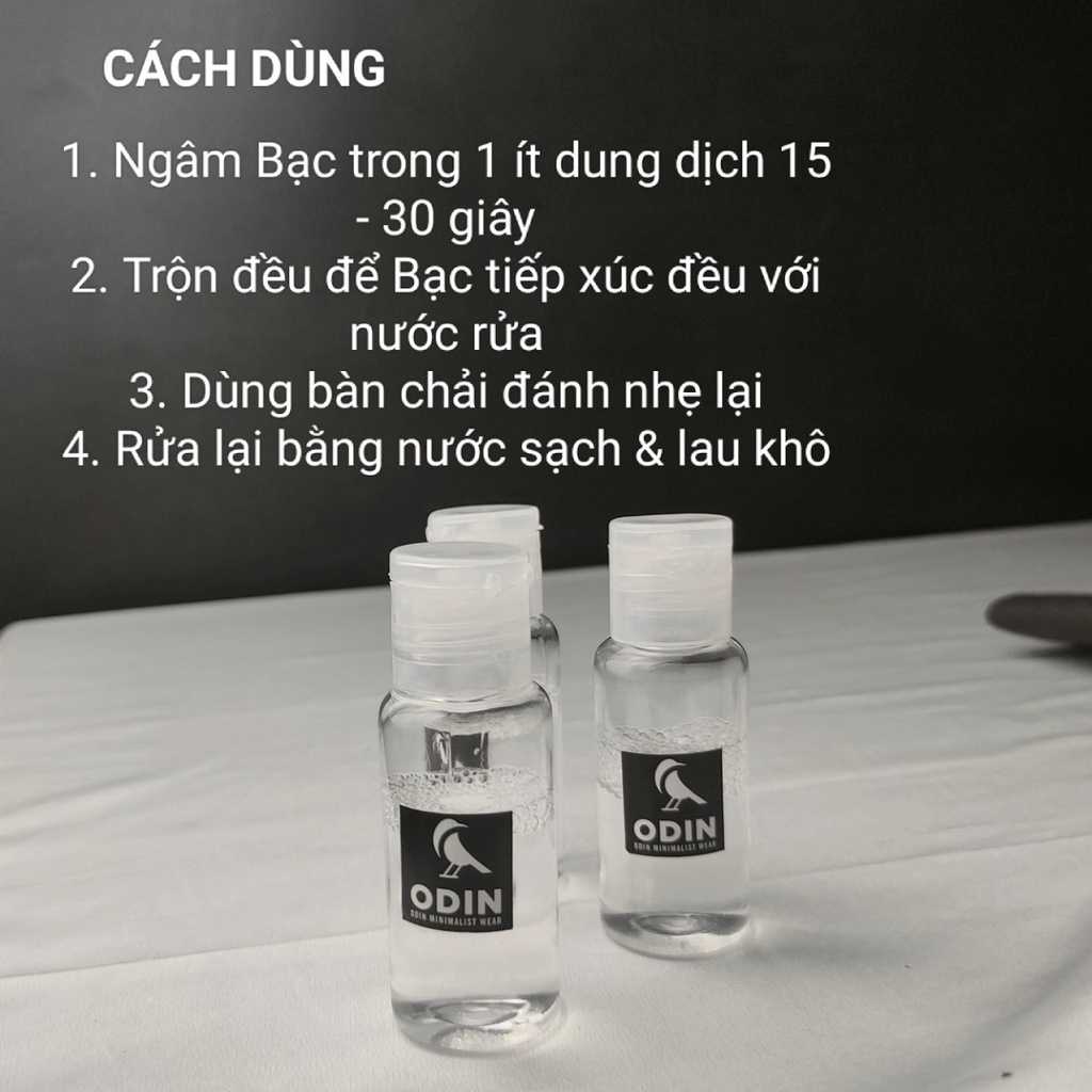 Nước rửa trang sức Bạc ODIN - TẶNG KÈM khăn lau chuyên dụng - 30ml - Đánh bóng & Làm sáng trang sức Bạc