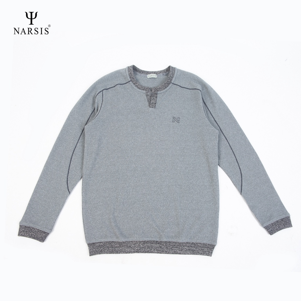 Áo thu đông Nam Narsis D7064 màu ghi cổ tròn