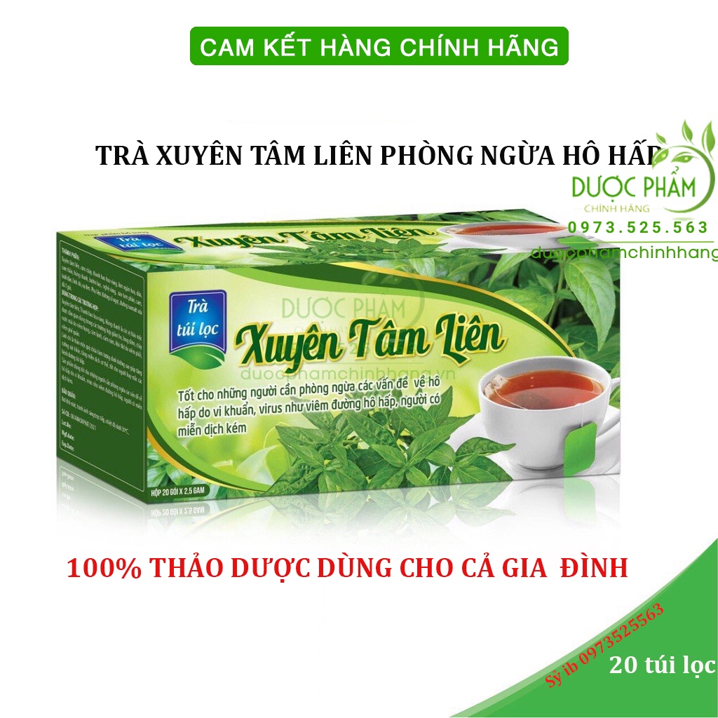 Trà xuyên tâm liên túi lọc hộp 20 gói - phòng ngừa bảo vệ hô hấp, giảm ho, cảm cúm
