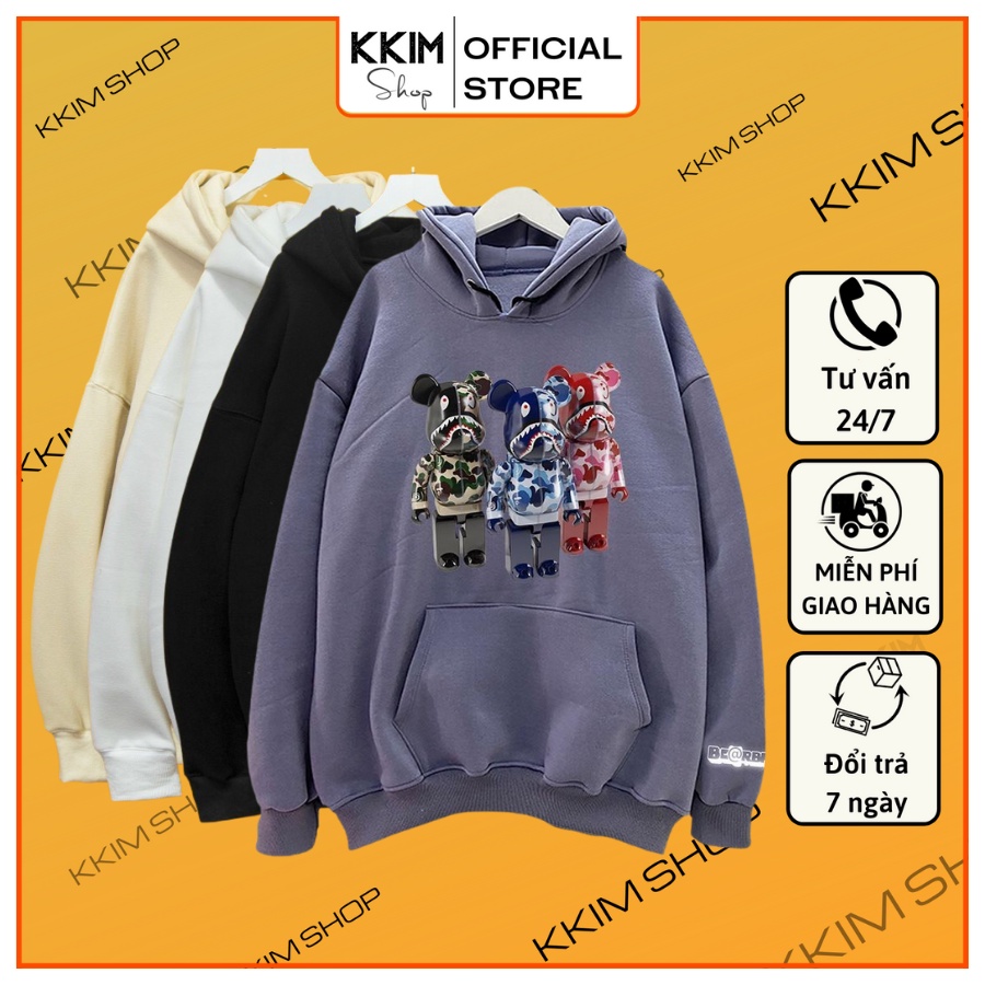 Áo Nỉ HOODIE BEARBRICK (tay áo in Phản Quang Bạc), Form Dáng Rộng, áo nỉ bông hoodie unisex nam nữ. xuongkkim