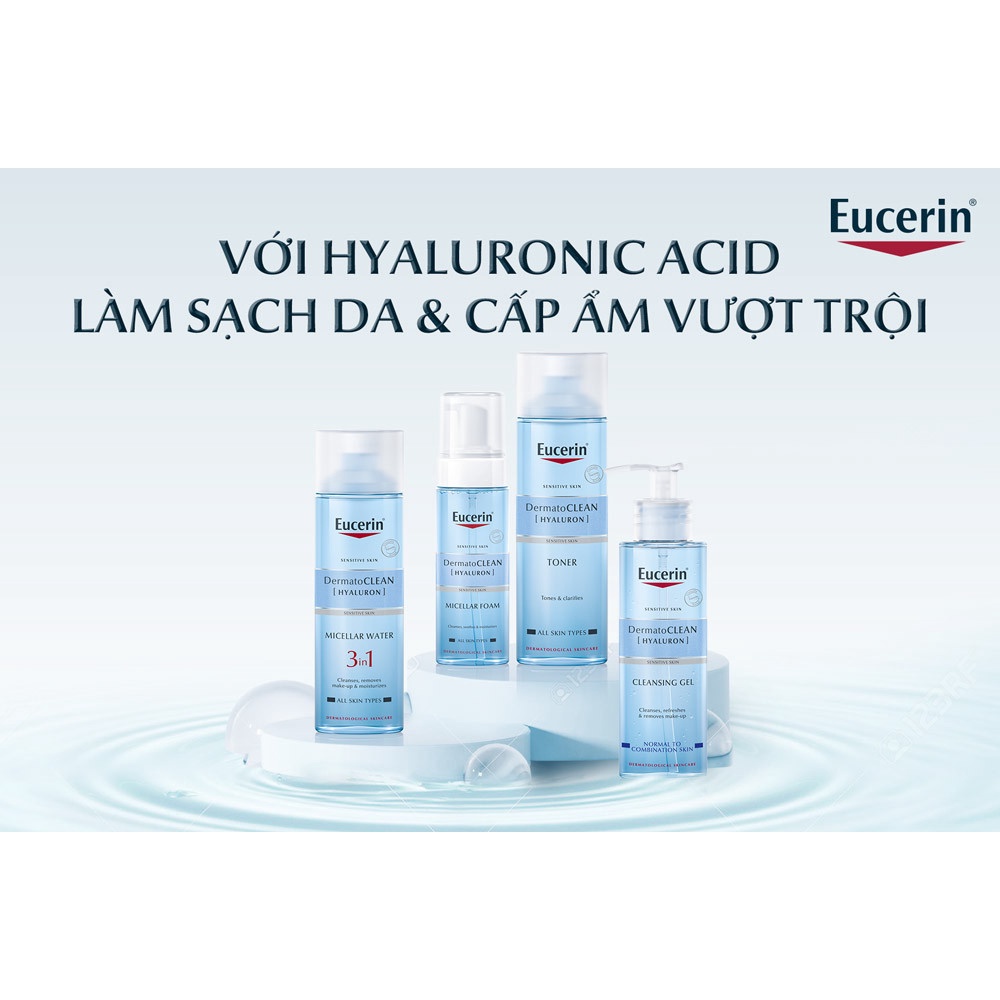 Combo Eucein nước tẩy trang dành cho da nhạy cảm Dermato Clean 200ml &amp; xịt khoáng cấp ẩm Hyaluron Mist Sray 50ml