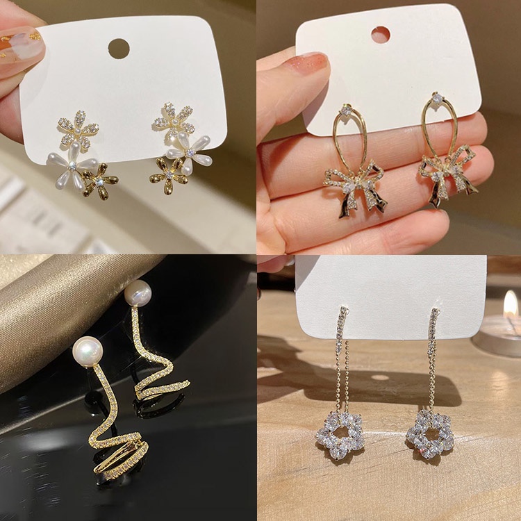 Khuyên Tai Hình Nơ Nhiều Lớp Mạ Bạc 925 Đính Đá Phong Cách Mới