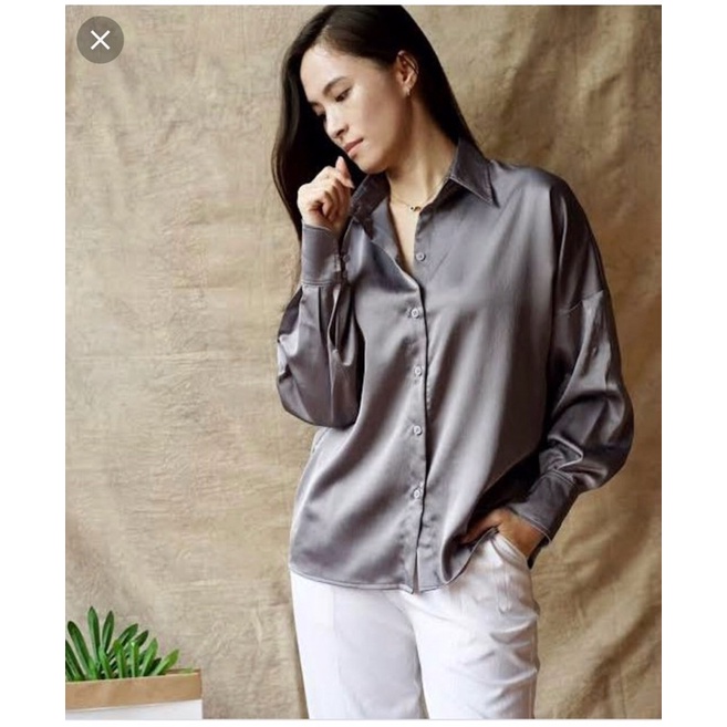 Áo sơ mi nữ chất lụa satin xuất Hàn Soup