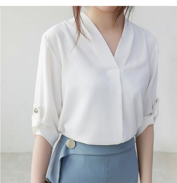 Áo sơ mi nữ tơ nhung cổ V xếp - SPR