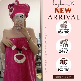 Váy tắm hình gấu dâu tây dễ thương kèm khăn trùm đầu