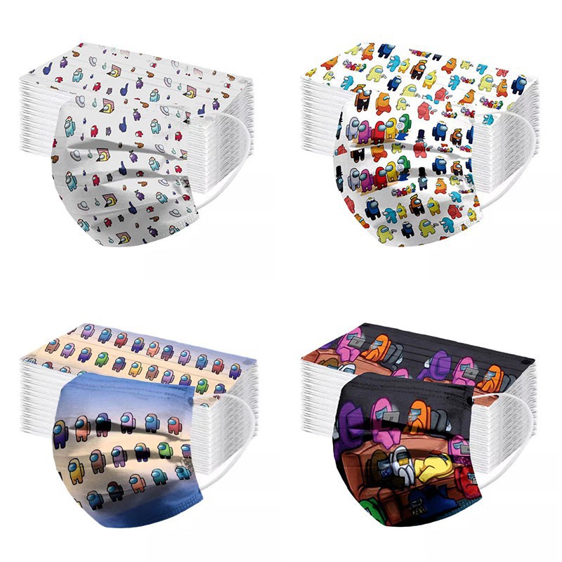 Bộ 50 Khẩu Trang 3 Lớp Dùng Một Lần Chống Bụi In Họa Tiết Dành Cho Người Lớn Và Trẻ Em