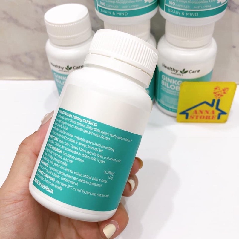 Viên Uống Bổ Não Healthy Care Ginko Biloba 2000 Giúp Giảm Căng Thẳng Tăng Khả Năng Tập Trung Hộp 100 Viên