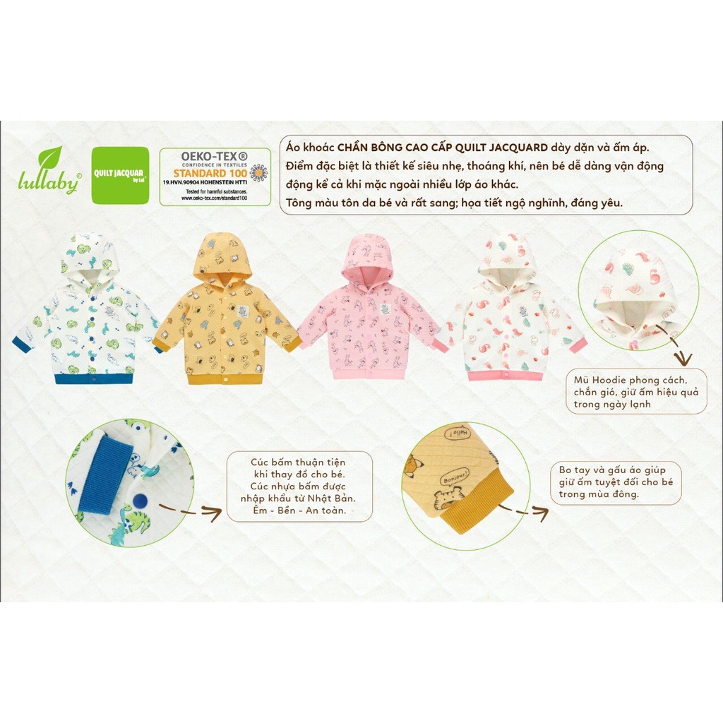 Áo khoác trần bông có mũ họa tiết Lullaby NH711P (Sz 9m-4y)