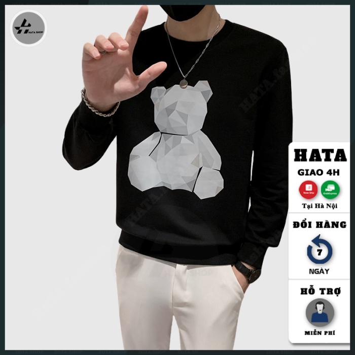 Áo nỉ sweater nam, Áo thu đông nam chất đẹp phong cách cá tính in Gấu Xếp mã NZ812
