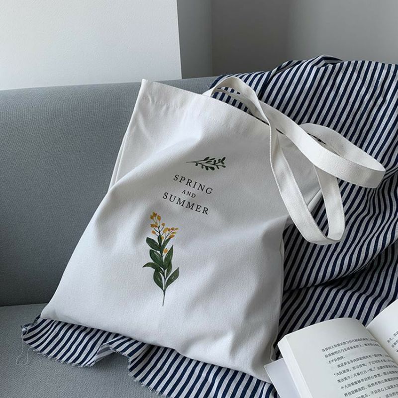 Túi tote vải bố đựng đồ canvas đeo vai phong cách cá tính in hình hoa cải