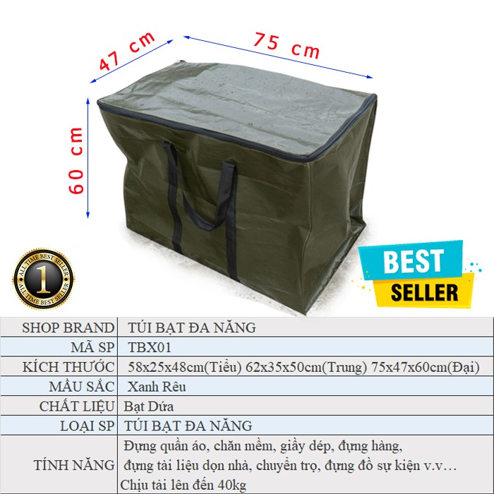 Túi bạt đa năng có 2 dây kéo xanh rêu Dành có shipper, đựng hàng buôn bán,quần áo,đồ sự kiện
