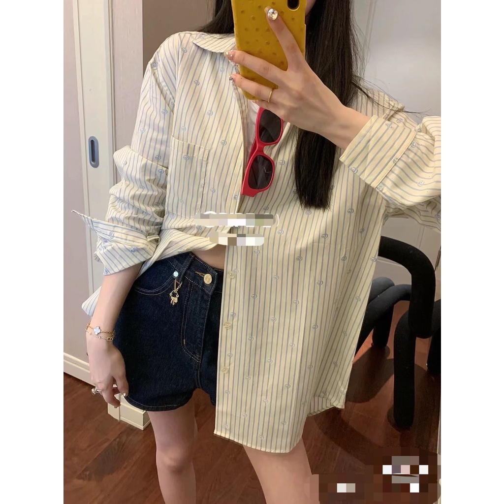 Áo sơ mi kẻ thời trang cao cấp Gucci GG GC thiết kế rộng thoải mái năng động cá tính