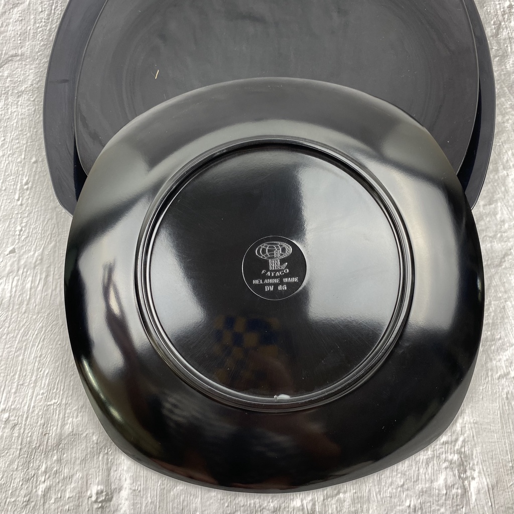 Dĩa nhựa Melamine đen vuông trơn dành cho gia đình, nhà hàng, quán ăn