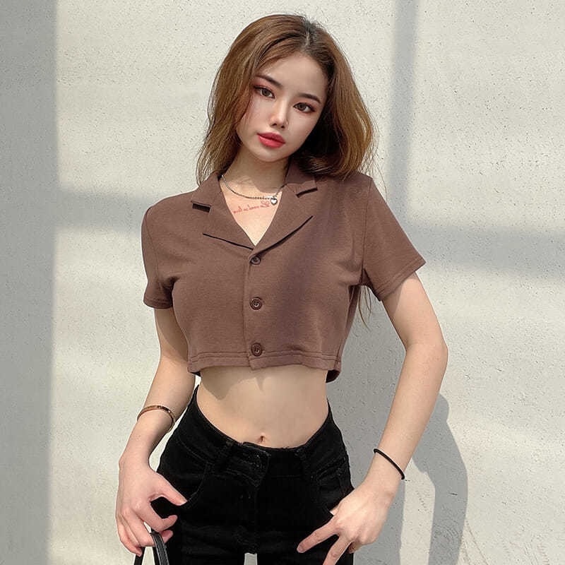 Áo Thun Tay Ngắn Dáng Ôm Lưng Cao Thiết Kế Trẻ Trung Cho Nữ