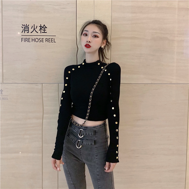 Áo Thun Lửng Tay Dài Dáng Ôm Thiết Kế Mới Quyến Rũ Cho Nữ