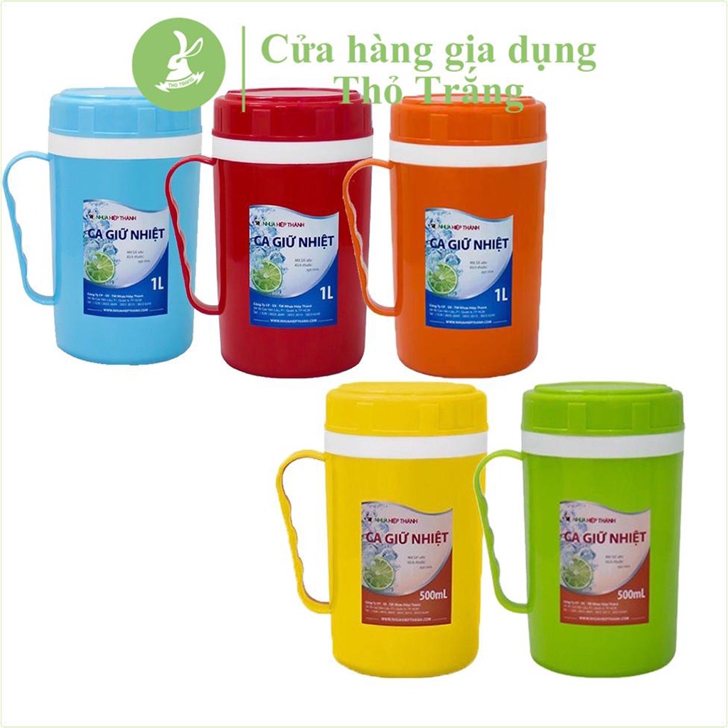 Ca giữ nhiệt nắp xoay có tay cầm nhựa Hiệp Thành loại 500/1000 ml - giao màu ngẫu nhiên