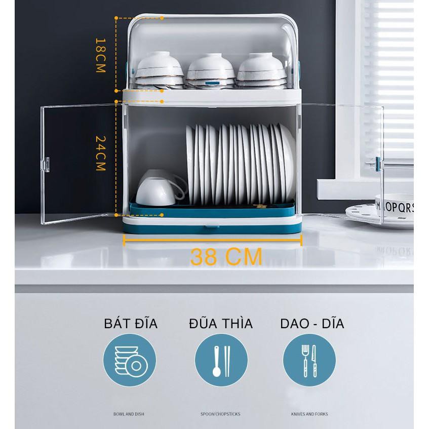 Kệ - Giá Để Úp Bát Chén Có Nắp Đậy Và Khay Hứng Nước Tiện Dụng