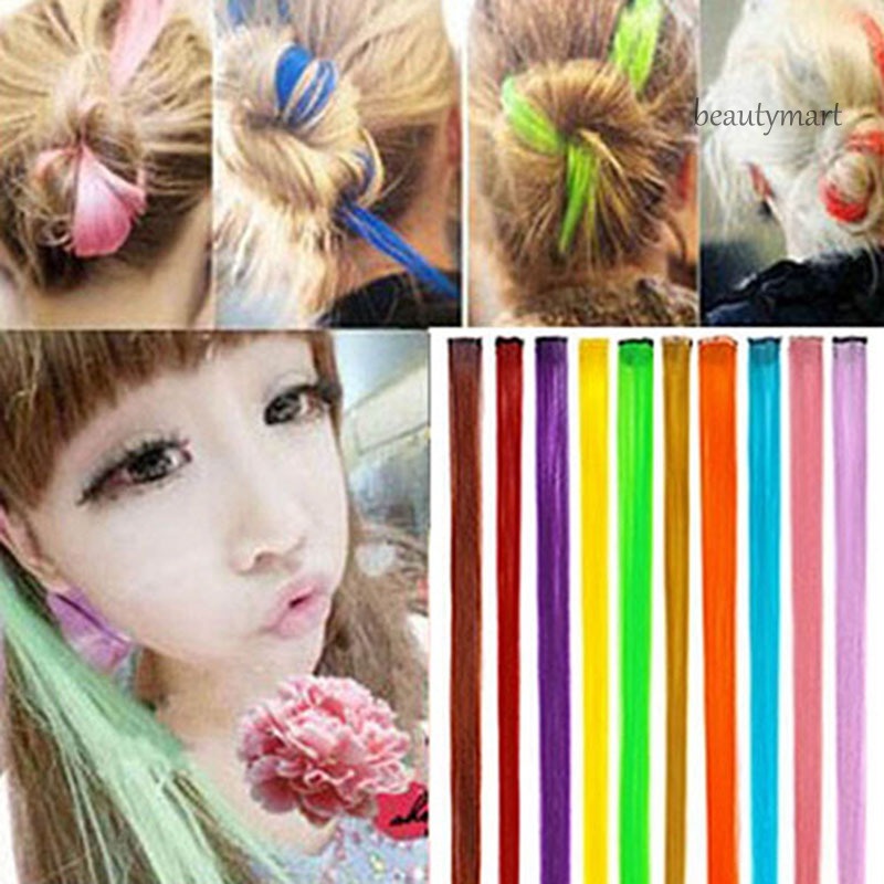 Tóc giả nối dài thẳng nhiều màu sắc bằng sợi tổng hợp cho nữ