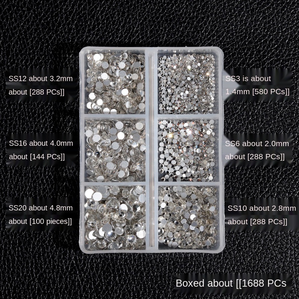 [Hàng mới về] Hộp phụ kiện đá quý nhân tạo trong suốt 3D 6 ngăn nhiều kích thước trang trí móng tay thủ công