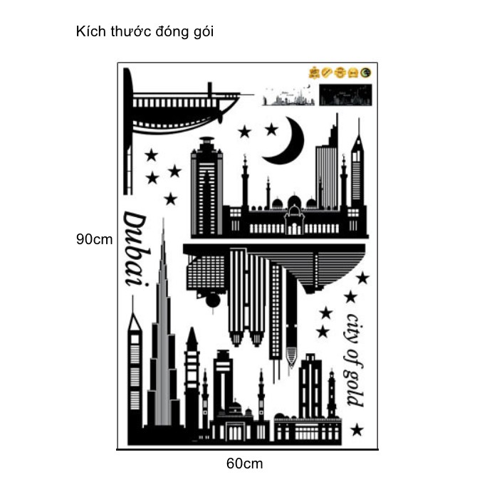 Decal dán tường Dạ quang thành phố Dubai huyền ảo