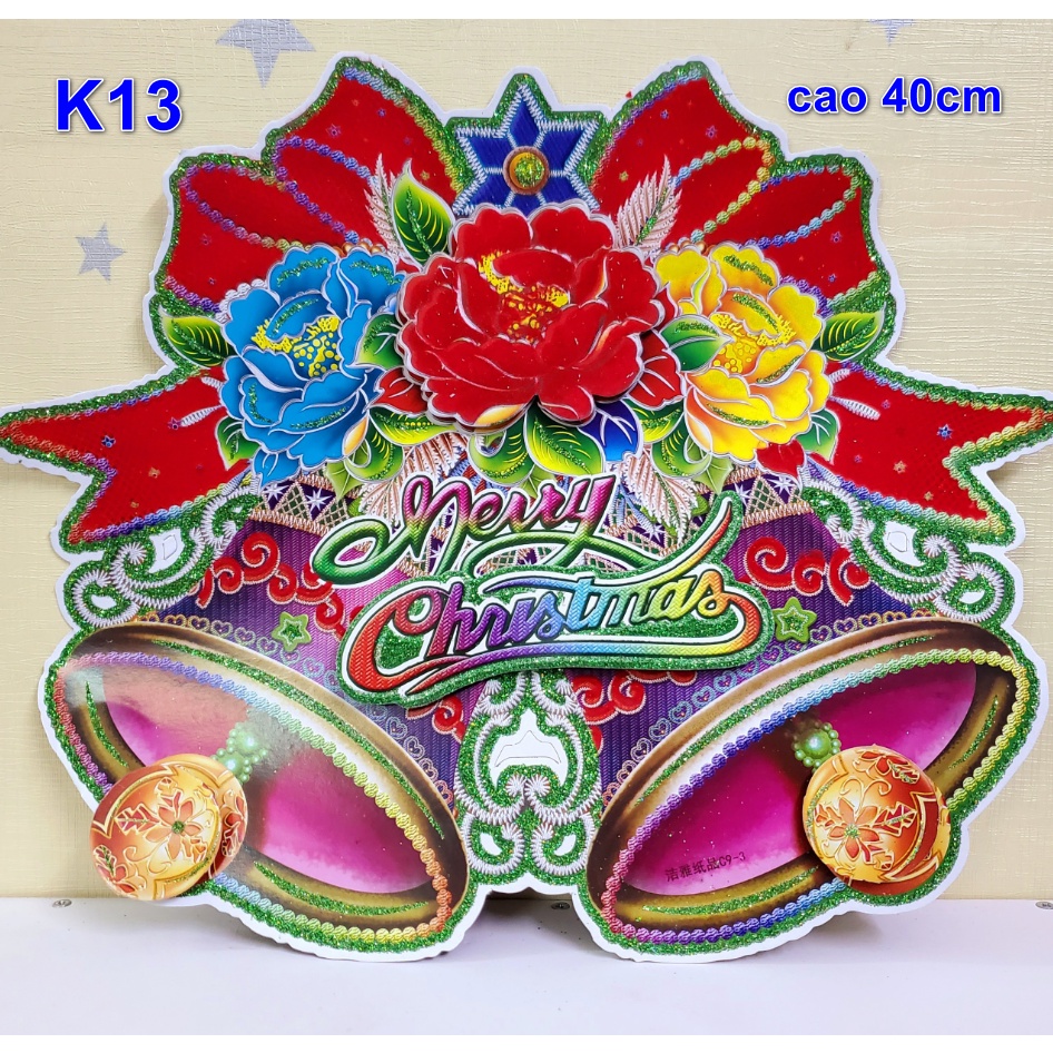 Hình dán đối xứng bộ 2 tấm trang trí noel chùm chuông