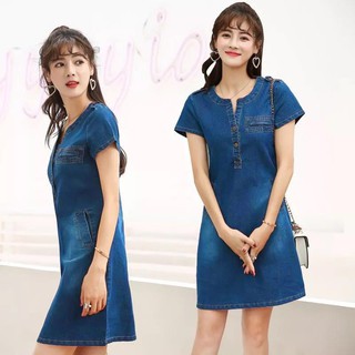 Đầm jean phối túi cổ Y có size xxl kèm clip