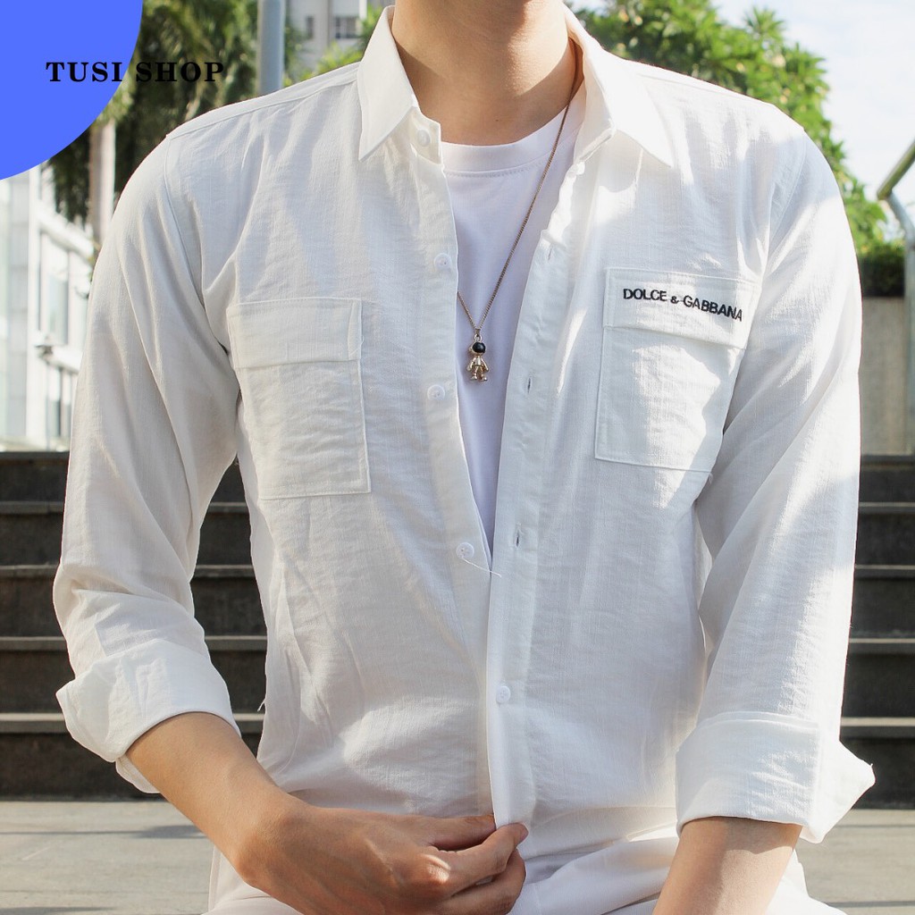 Áo đũi nam cổ bẻ sơ mi đũi áo có cổ dài tay túi hộp DOLCE & GABBANA