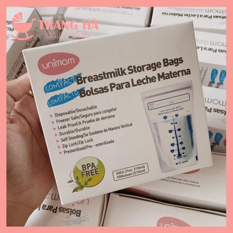 🍒CHÍNH HÃNG🍒 HỘP 30 TÚI ĐỰNG SỮA MẸ  UNIMOM COMPACT KHÔNG CÓ BPA 210ML