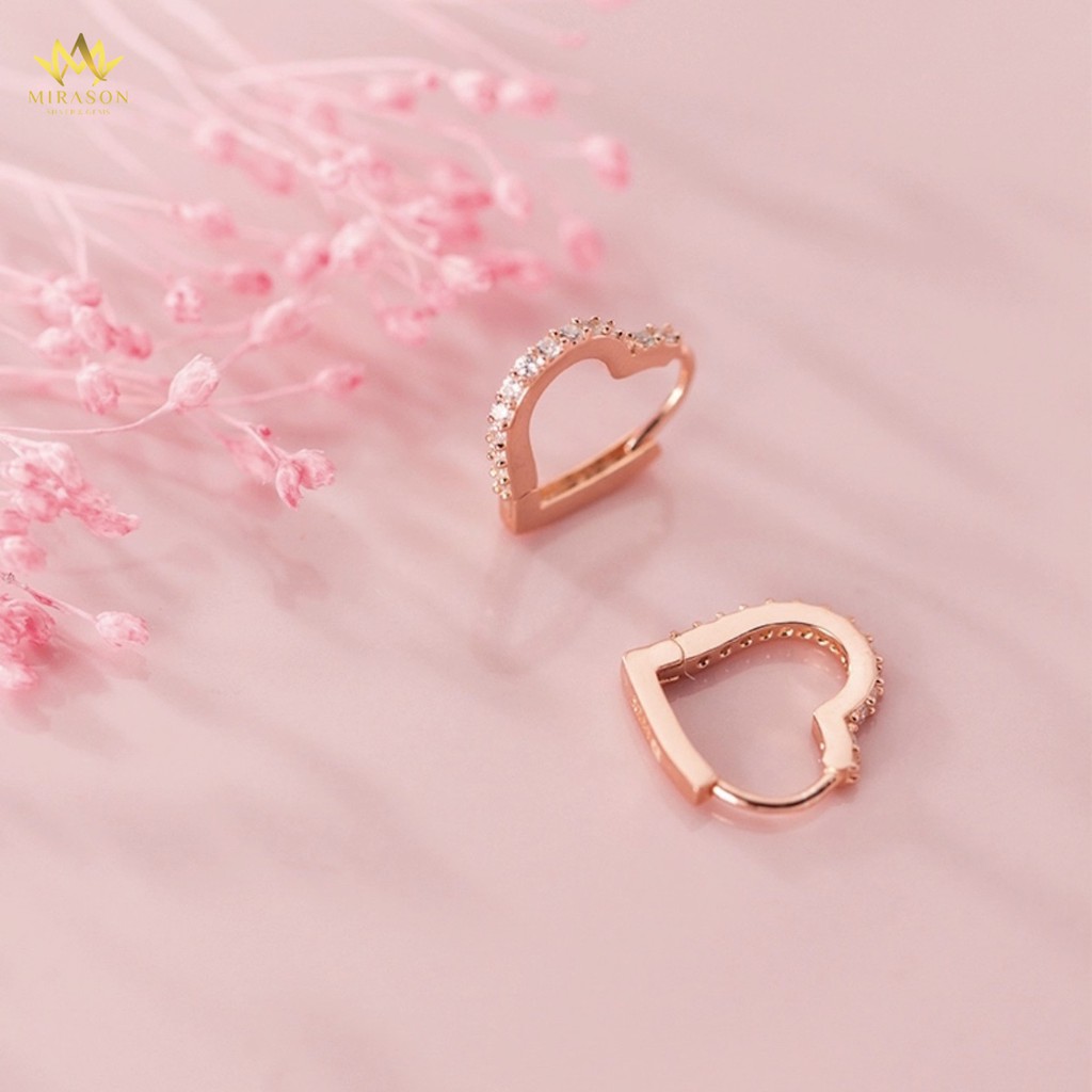 Khuyên Tai Bạc Nữ MIRASON Trái Tim Nạm Đá Sang Trọng 2 Màu Trắng Hồng MBT006 - Bông Tai Nữ Bạc 925 Cao Cấp