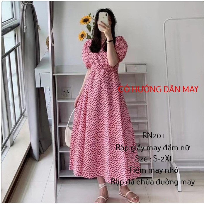 RN201_rập giấy may đầm xòe thắt eo nữ