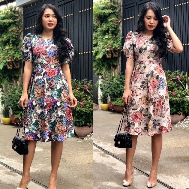 Đầm xòe hoa dự tiệc thanh lịch, sang trọng S&M GR183 - Hình thật shop tự chụp